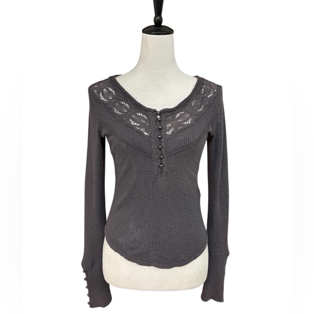 Free People Gray Long Sleeve Top